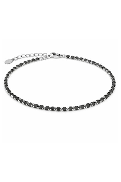 Onixbox Tennis Bracelet with Black Zircon Crystals 3 mm, Unisex - Stainless S...