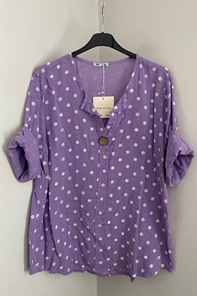 AYASOFYA OTANTIK Bluză tunică italiană pentru femei, cu cu buline nasturi, mâ...