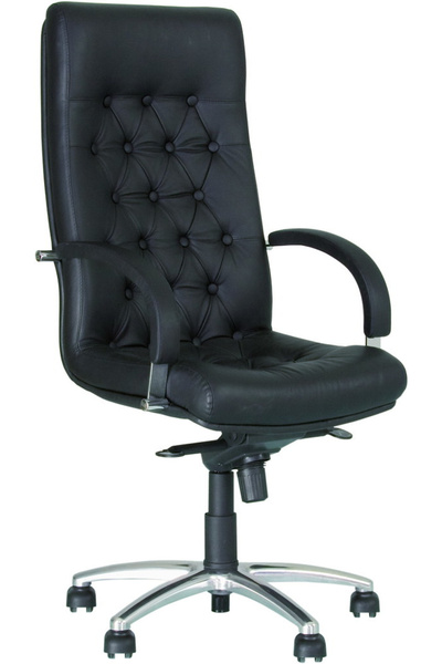 Concept Mobili Εκτελεστική καρέκλα CHEF LUX STEEL CHROME, Μαύρο φυσικό Δερμάτινο