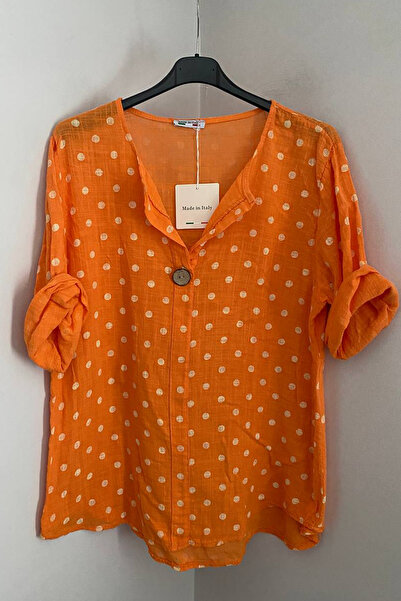 AYASOFYA OTANTIK Women's Italian Polka Dot Patterned Button Detailed 3/4 Slee...