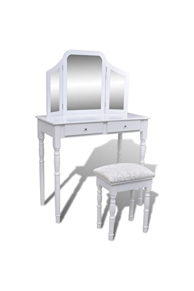 Concept Μπουντουάρ με καθρέφτη 3 σε 1 και σκαμπό, 2 συρτάρια, λευκό