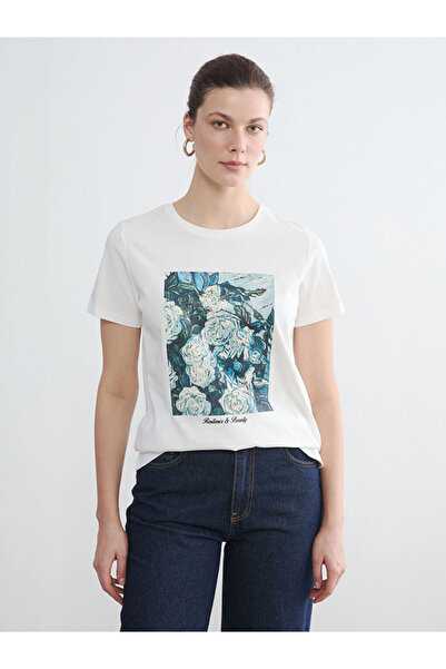 LC Waikiki Ecru Crew Neck Printed Women's T-Shirt