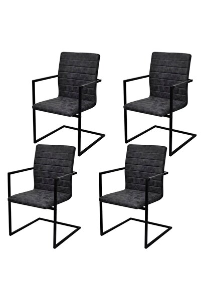 Concept Καρέκλες κουζίνας κονσόλα, 4 τεμ., μαύρες, οικολογικό Δερμάτινο