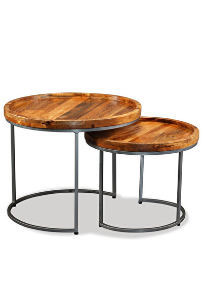 Concept Σετ 2 βοηθητικών τραπεζιών, από μασίφ ξύλο μάνγκο