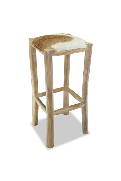 Concept Taburet de bar, piele naturală și lemn masiv de tec
