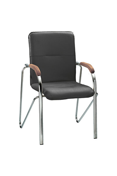 Concept Mobili Ξύλινη καρέκλα επισκέπτη MULLER, μαύρο οικολογικό Δερμάτινο