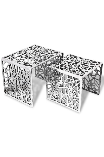 Concept Σετ βοηθητικών τραπεζιών 2 τεμαχίων τετράγωνο αλουμίνιο ασημί