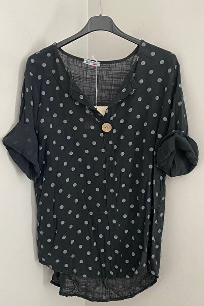 AYASOFYA OTANTIK Women's Italian Black Polka Dot Patterned Button Detailed 3/...