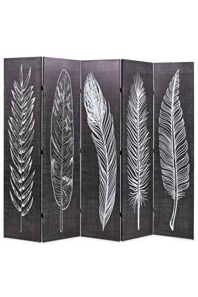 Concept Paravan cameră pliabil, negru&alb, 200 x 170 cm, imprimeu pene