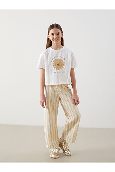LC Waikiki White Crew Neck Floral Girls' T-Shirt and Pants