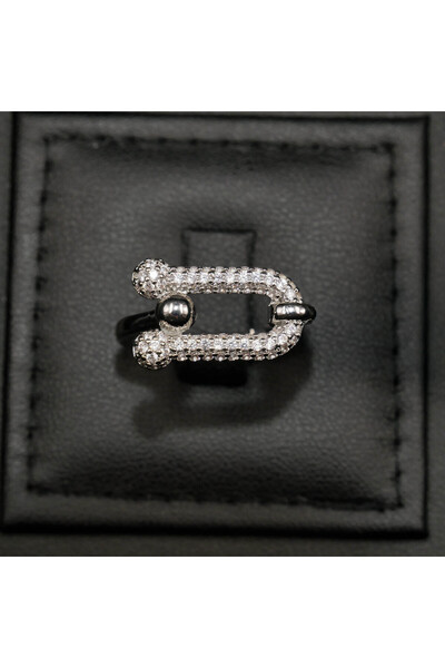 Generic Silver Tone Buckle Ring with Full Sparkling Stones – Minimalist Fashi...