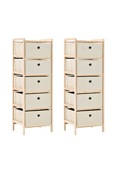 Concept Ράφι αποθήκευσης με 5 υφασμάτινα καλάθια 2 τεμ. μπεζ ξύλο κέδρου