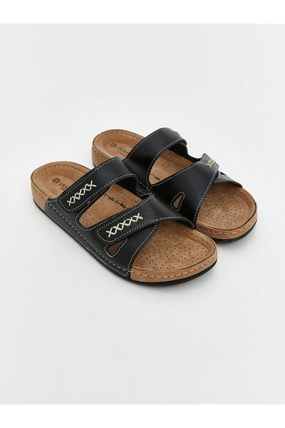 LC Waikiki حزام فيلكرو أسود مزدوج للنساء شبشب