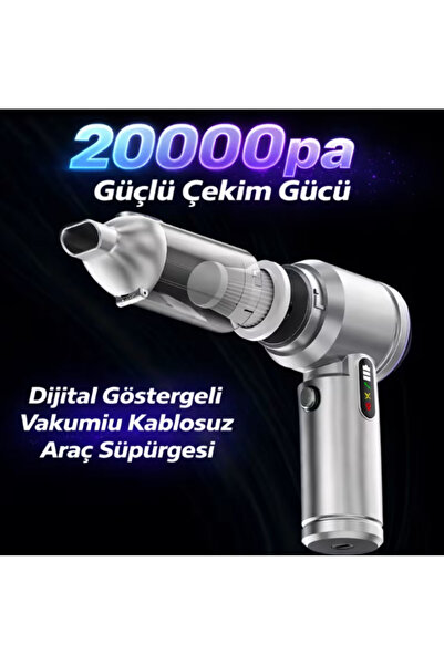 EZERE Areks 20000pa Güçlü Dijital Göstergeli Vakumlu Üflemeli Mini Araç Süpür...