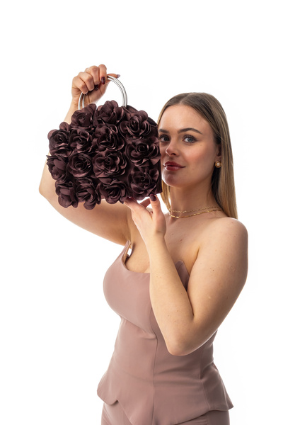 GUSTELLO ΡΟΖΑΛΙΑ |   Ασημί μεταλλική τσάντα λουλουδιών με λαβή D, βραδινό φόρ...