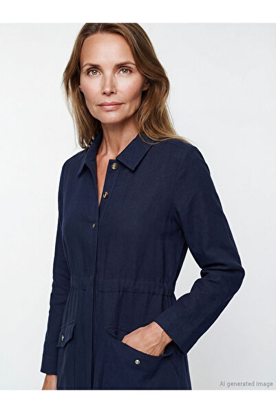 LC Waikiki Navy Blue Large Size Shirt Collar Women's Ferace