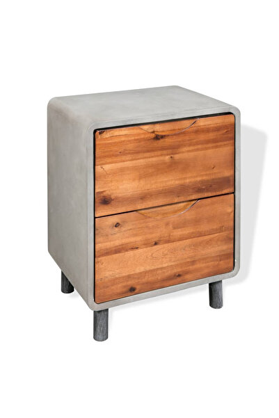 Concept Noptieră Beton și Lemn masiv de salcâm 40x30x50 cm