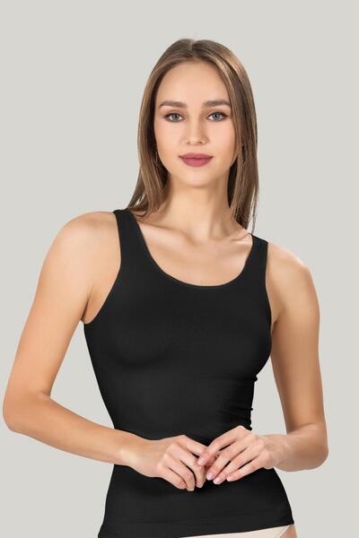 Miss Fit Women's waist-shaping tank top with thick straps, soft material, bla...