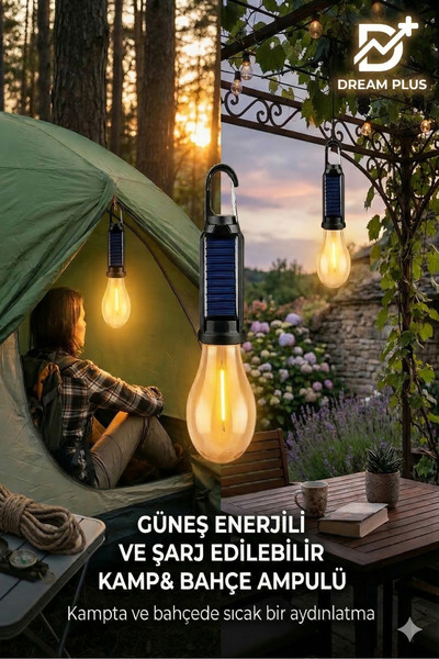 Dream Plus 3 Kademeli Solar Enerjili Çok Amaçlı ve Şarj Edilebilir Kamp & Bah...