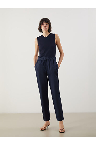 LC Waikiki Navy Blue Elastic Waist Straight Gabardine Women's Trousers