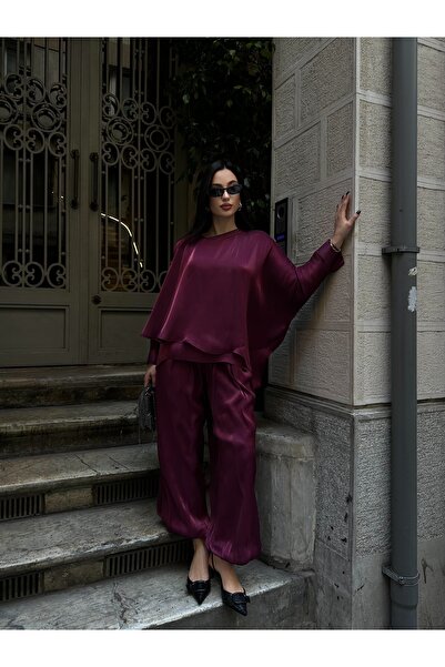 D'RECCY Batwing Sleeve Cuffed Layered Blouse Shalwar Trousers Set