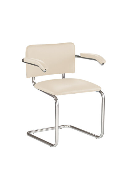 Concept Mobili Καρέκλα επισκέπτη MURIELLO Μπράτσο, Κρεμ οικολογικό Δερμάτινο