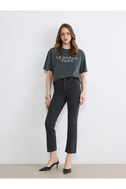 LC Waikiki Γυναικείο μπλουζάκι LCW Vision Anthracite Paris Printed Stone Over...