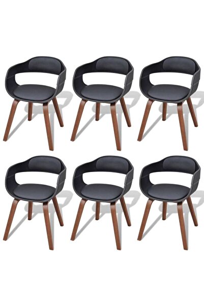 Concept Scaune de bucătărie, 6 buc negru, lemn curbat & piele ecologică