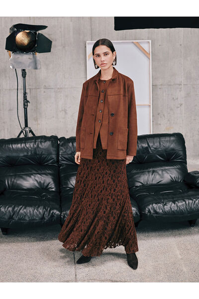 LC Waikiki Brown Slim Fit Embroidered Skirt