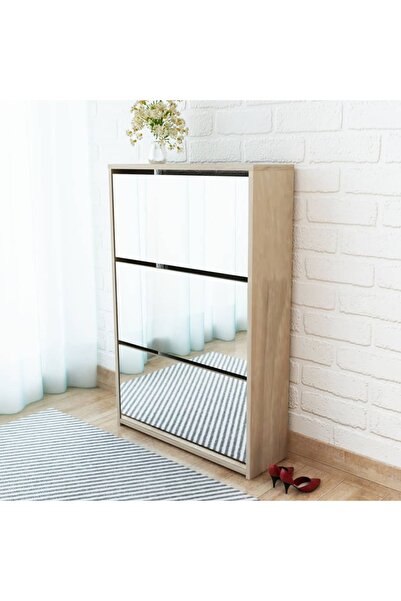 Concept Pantofar cu oglindă și 3 niveluri, stejar, 63 x 17 x 102,5 cm