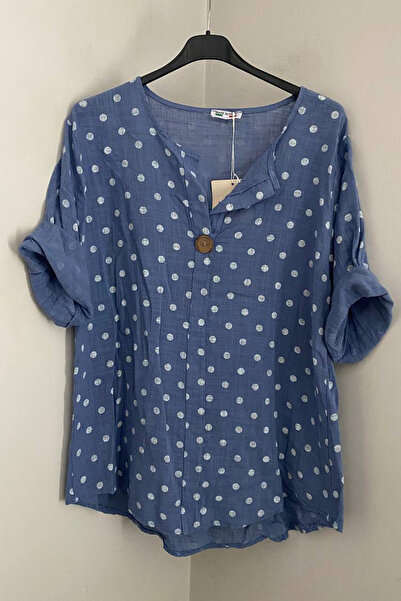 AYASOFYA OTANTIK Women's Italian Polka Dot Patterned Button Detailed 3/4 Slee...