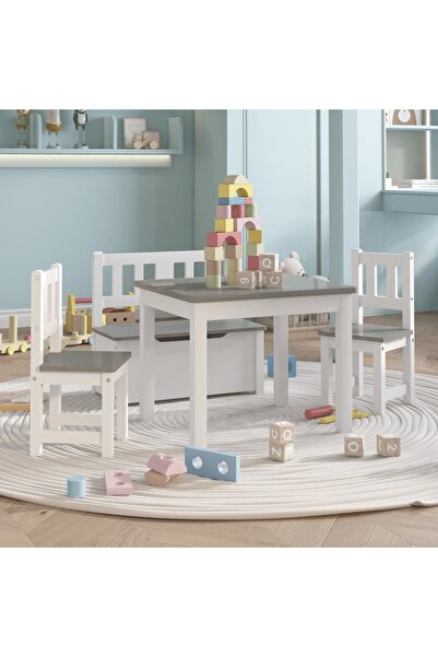 Concept Set masă&scaune pentru copii, 4 piese, alb și gri, MDF
