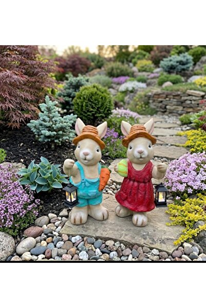 RENKLİMASALTASARIMLAR Fenerli Tavşan kız erkek çocuk 2li set ev bahçe heykel ...