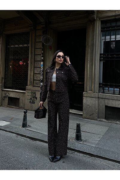 D'RECCY Women's Denim Stone-Embellished Pants Stone-Embellished Jacket Double...