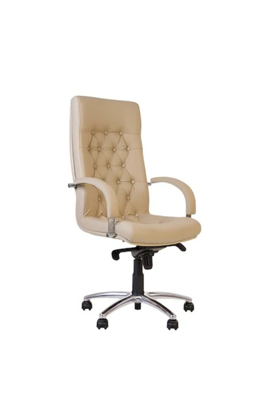 Concept Mobili Εκτελεστική καρέκλα CHEF LUX STEEL CHROME, μπεζ, φυσικό Δερμάτινο