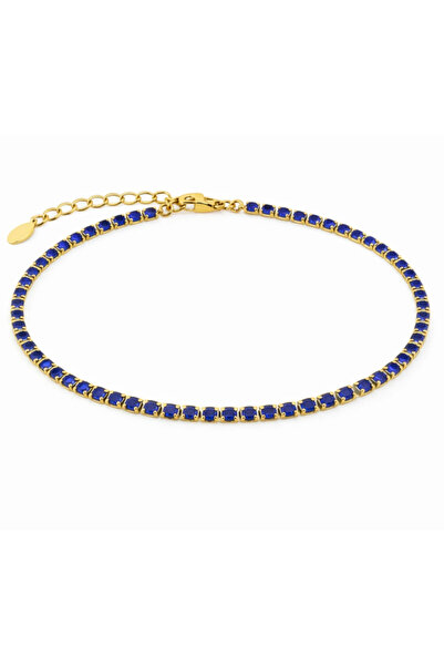 Onixbox Tennis Bracelet Plated with 18K Gold, Blue Zircon Crystals 3 mm, Unis...