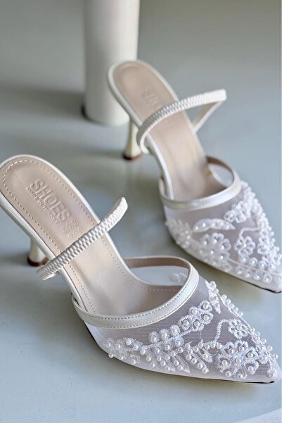 SENASTİL Lace I Inci Detailed Elastic Stiletto Heel U Wedding Dress Engagemen...