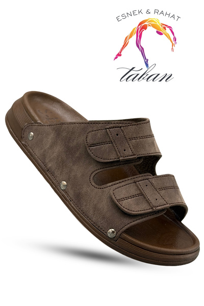 sermoda Men's Slipper - Double Velcro Adjustable Stretchy Sole Leather Men's ...