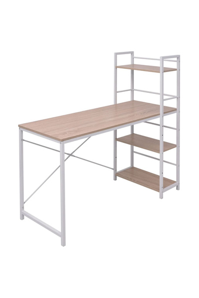 Concept Birou cu bibliotecă, 4 rafturi, stejar