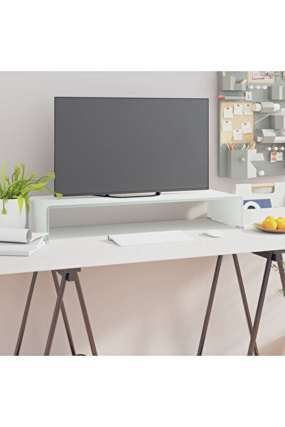 Concept Βάση τηλεόρασης/οθόνης, γυάλινη, λευκή, 80x30x13 εκ.