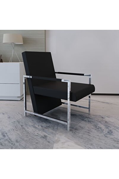 Concept Πολυθρόνα με χρωμιωμένα πόδια, μαύρη, οικολογικό Δερμάτινο