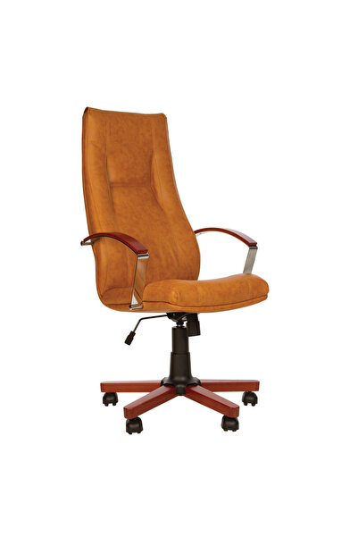 Concept Mobili Scaun directorial KINS WOOD, Brun deschis piele naturala