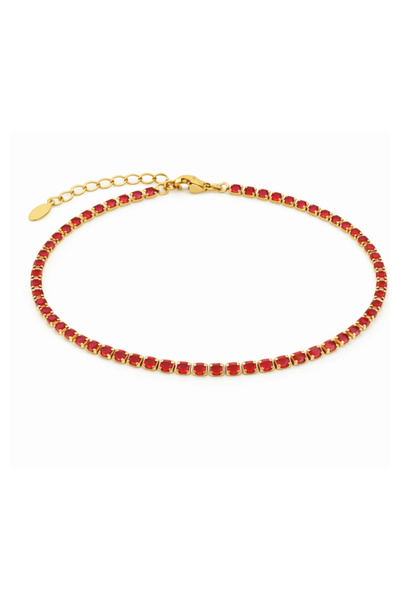 Onixbox Tennis Bracelet Plated with 18K Gold, Red Zirconium Crystals 3 mm, Un...