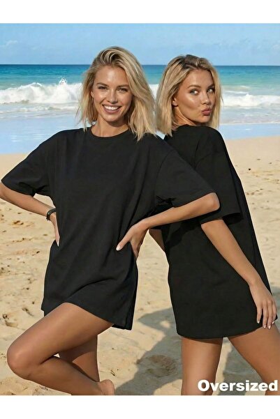 SPORTİVEA 2-Pack Unisex Large Size Oversized 100% Cotton T-Shirt Crew Neck Co...