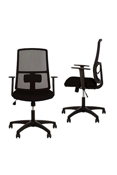 Concept Mobili Σετ 2 καρέκλες γραφείου MERCAS, με μπράτσα, mesh/ύφασμα, μαύρο