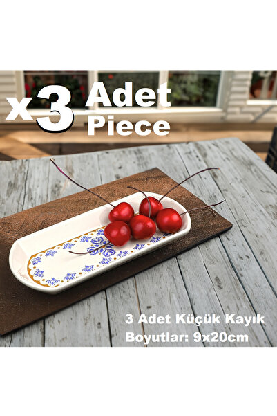 Pinkev Ottoman 3 Pieces Ceramic Small Oval Kayık Breakfast Presentation Plate...