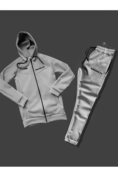 ByFourMan Brooklyn Printed Scuba Zippered Black Gray Tracksuit Set (a Quality)