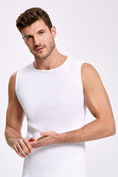 İlke Men's 100% Cotton Pack Sleeveless Crew Neck 6-Piece Bodysuit/Tank Top