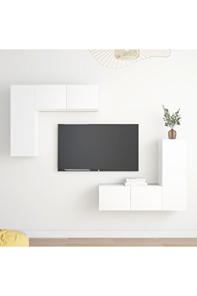 Concept Σετ ντουλαπιών τηλεόρασης, 4 τεμάχια, λευκό, μοριοσανίδα