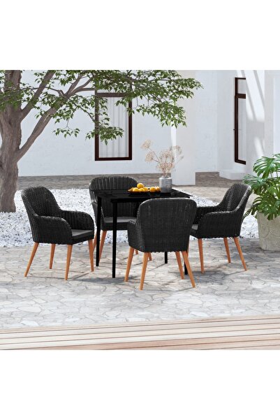 Concept Σετ επίπλων κήπου με μαξιλάρια, 5 τεμάχια, μαύρο